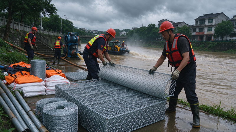 Changshu Jianghe Kudzivirira Mafashamo Zvigadzirwa Zvinoendesa Gabion & Galvanized Mesh Zvishandiso zveInner Mongolia Emergency Drainage Support Project. Changshu Jianghe Kudzivirira Mafashamo Zvigadzirwa Zvinoendesa Gabion & Galvanized Mesh Zvishandiso zveInner Mongolia Emergency Drainage Support Project.